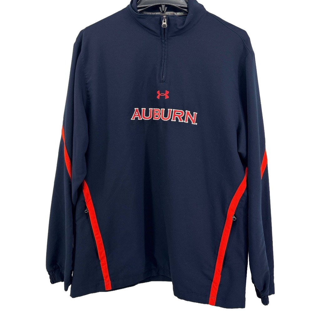 Under Armour Auburn Tigers Mens Medium Navy Blue Orange Quarter Zip Pullover
